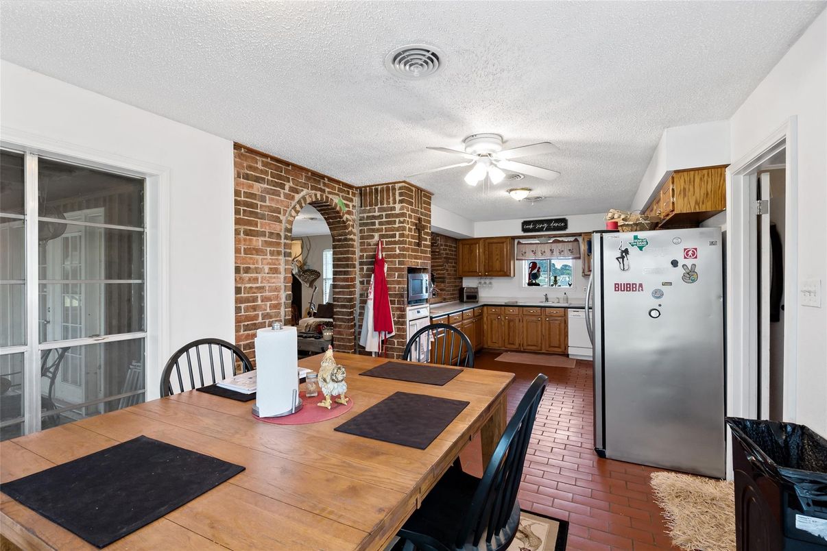 Dining room, Interior, Kitchen, Stone Walls, Wood Texture Flooring