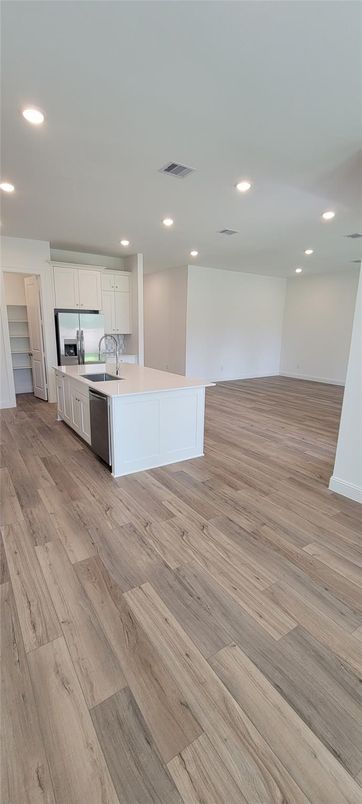 Interior, Kitchen, Recessed Lighting, Wood Texture Flooring
