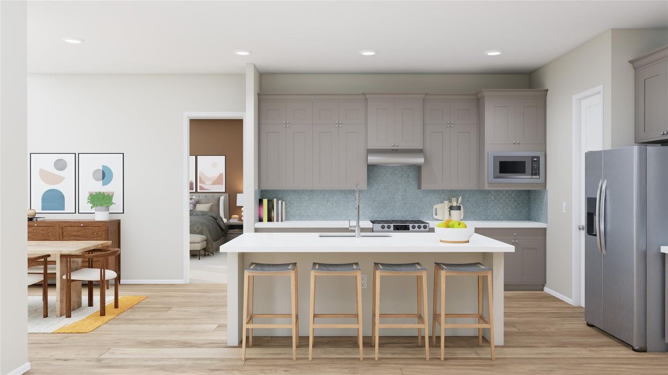 Interior, Kitchen, Recessed Lighting, Wood Texture Flooring