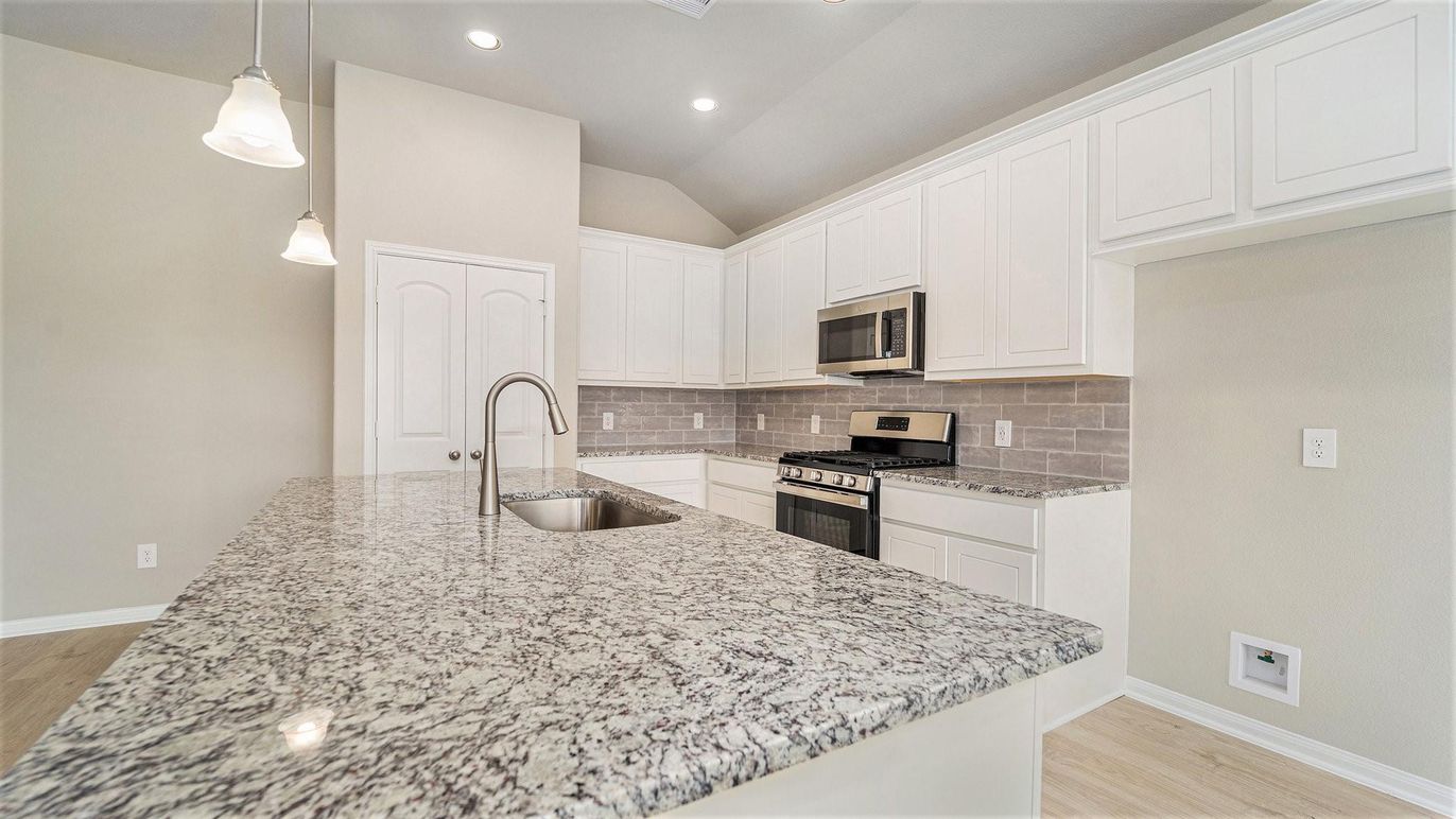 Interior, Kitchen, Pendant Lights, Recessed Lighting, Wood Texture Flooring
