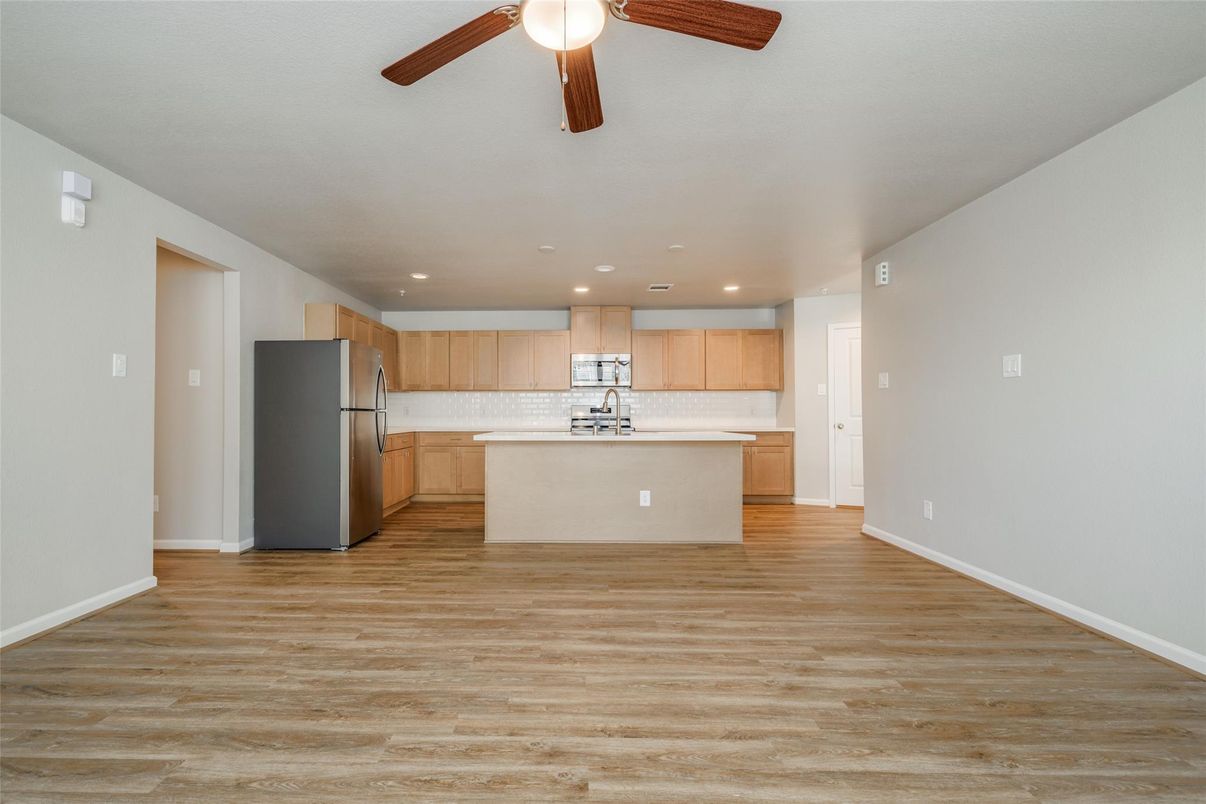 Interior, Kitchen, Recessed Lighting, Wood Texture Flooring