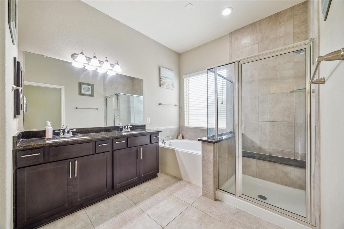 Bathroom, Dual Sink Vanities, Glass Shower, Interior, Recessed Lighting