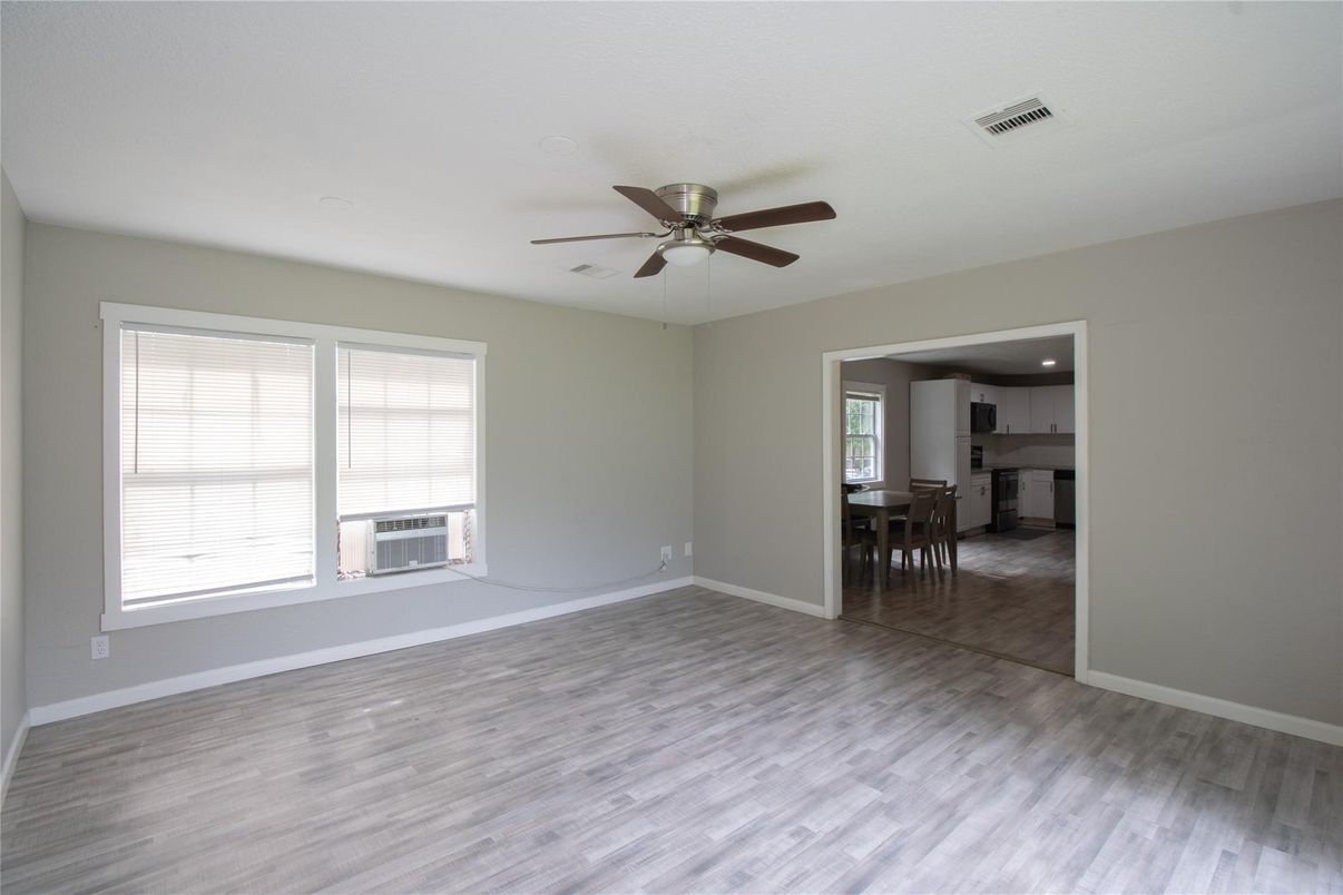 Dining room, Empty room, Interior, Kitchen, Wood Texture Flooring