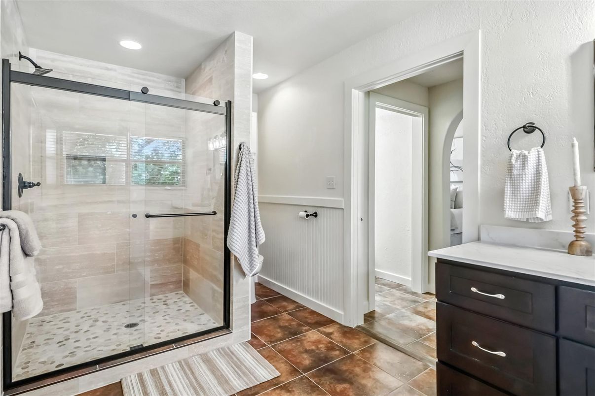 Bathroom, Glass Shower, Interior, Recessed Lighting