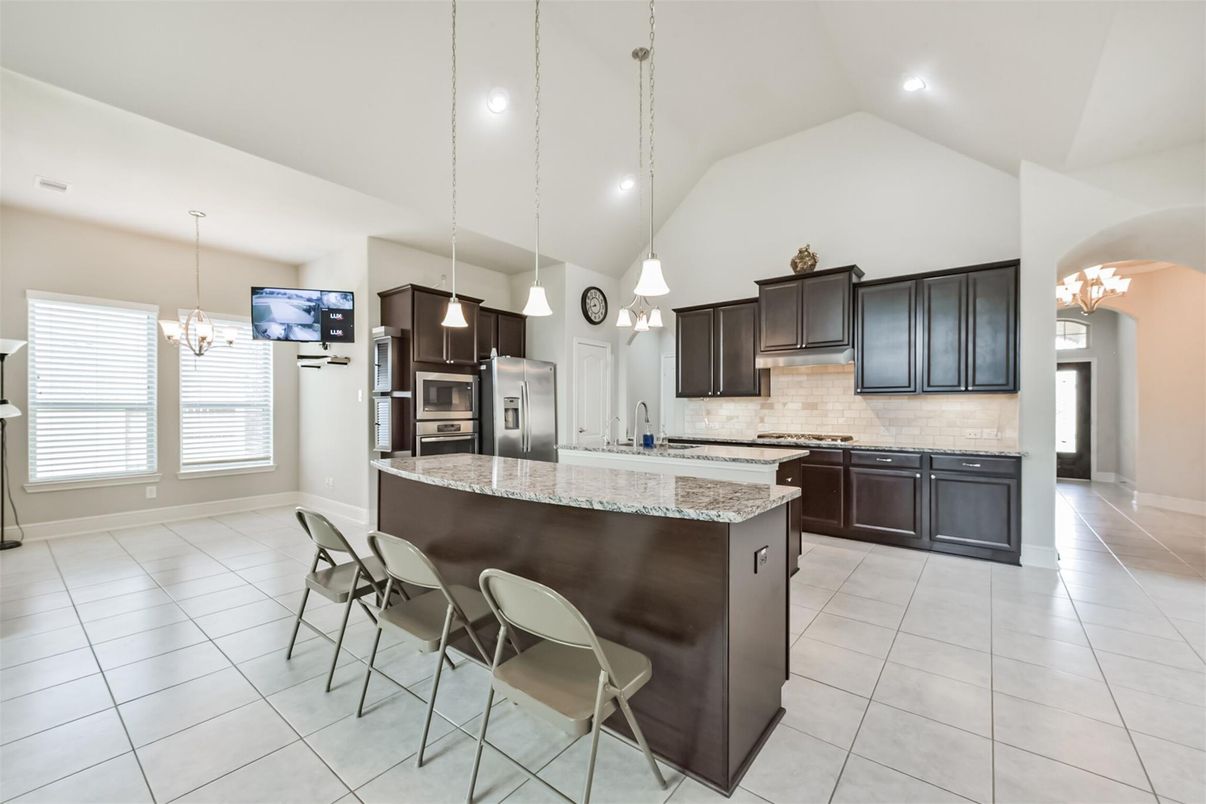 Chandelier, Interior, Kitchen, Pendant Lights, Recessed Lighting, Stainless Steel Appliances
