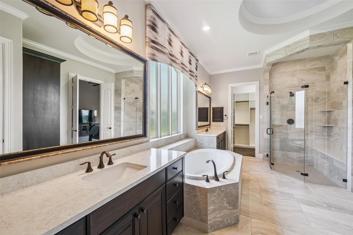 Bathroom, Dual Sink Vanities, Glass Shower, Interior, Recessed Lighting