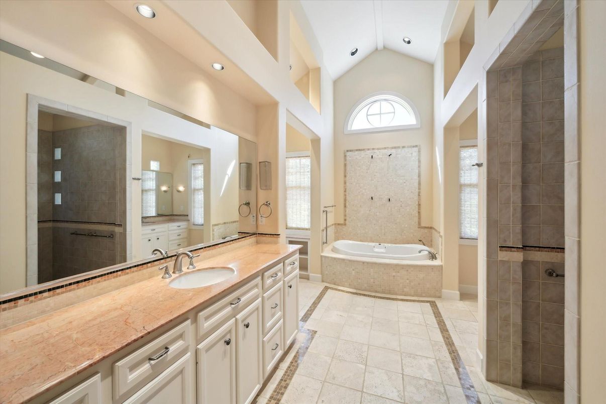Bathroom, Dual Sink Vanities, Glass Shower, Interior, Recessed Lighting