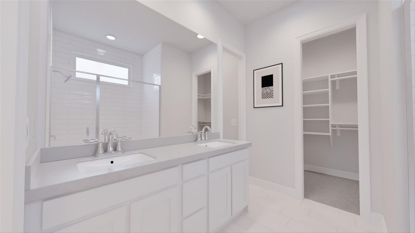 Bathroom, Dual Sink Vanities, Interior, Recessed Lighting, Walk-in Closets
