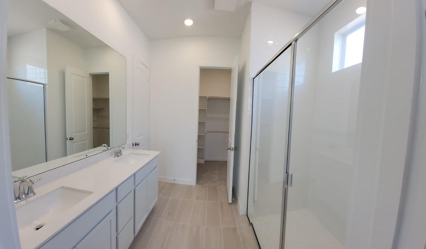 Bathroom, Dual Sink Vanities, Glass Shower, Interior, Recessed Lighting, Walk-in Closets