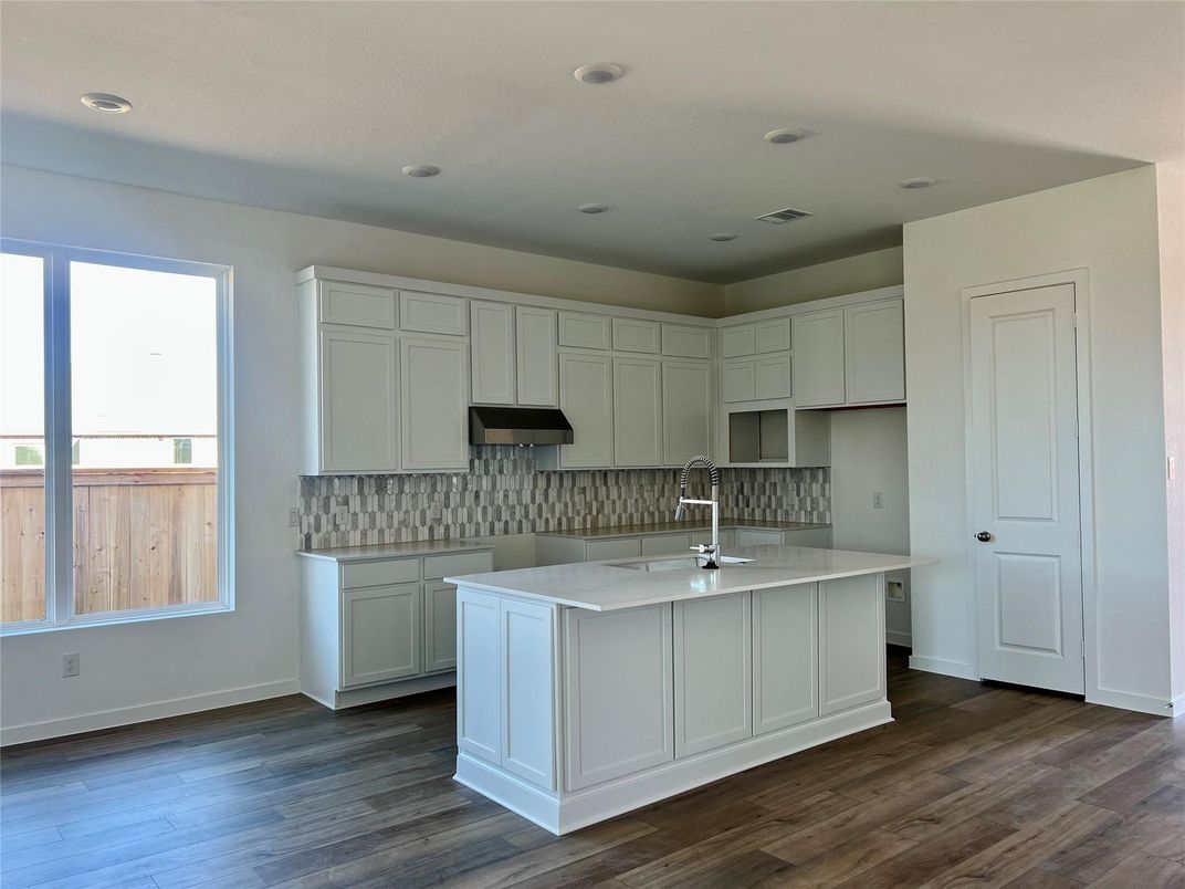 Interior, Kitchen, Recessed Lighting, Wood Texture Flooring