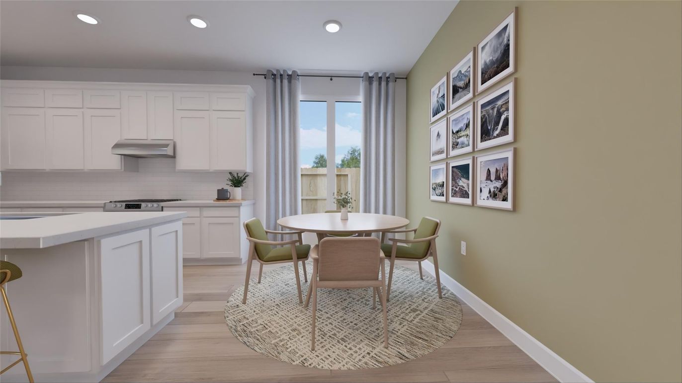 Dining room, Interior, Kitchen, Recessed Lighting, Wood Texture Flooring