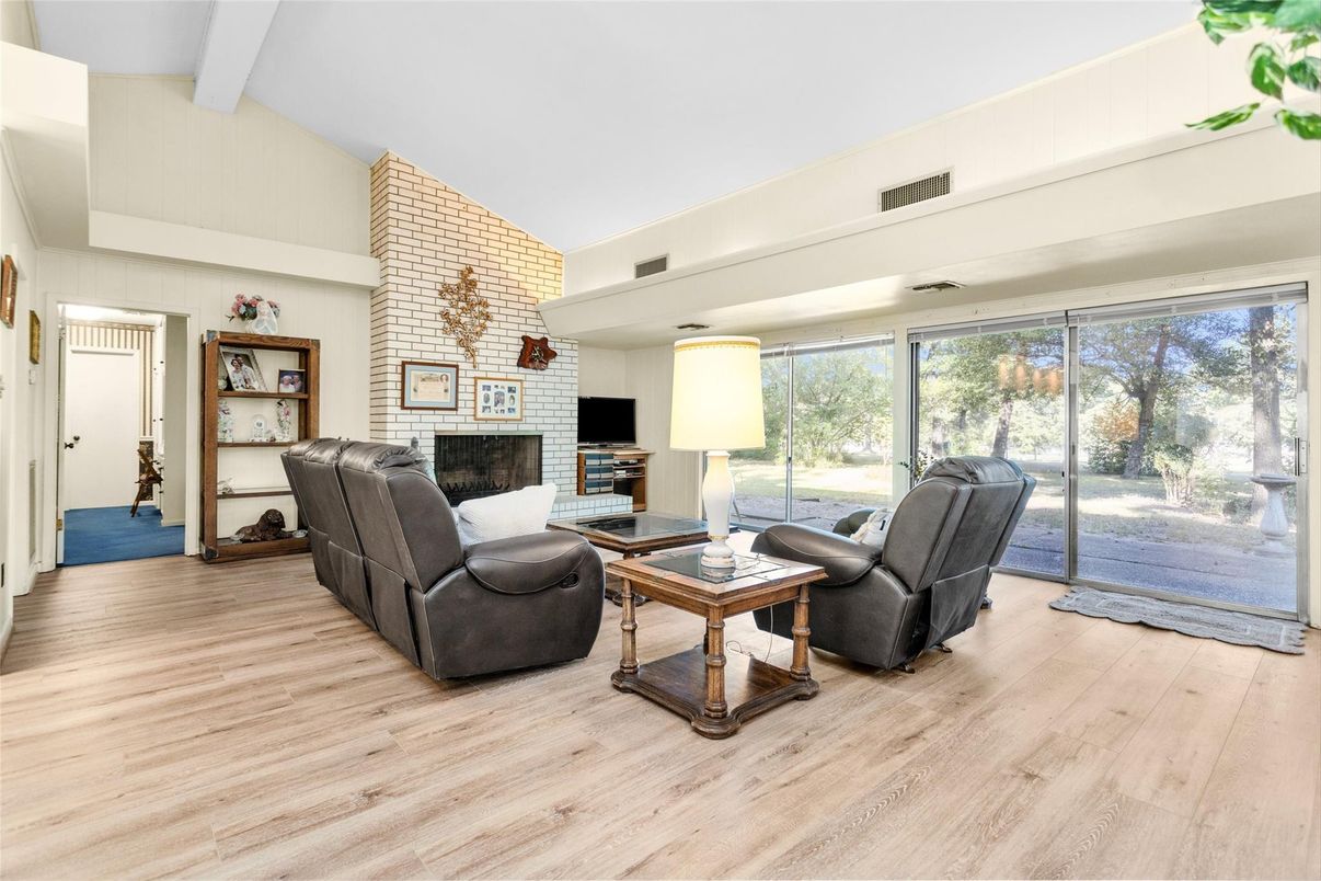Fireplace, Interior, Living room, Stone Walls, Wood Texture Flooring