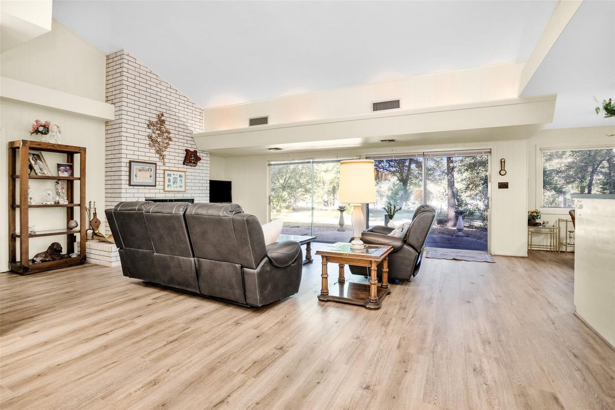 Fireplace, Interior, Living room, Stone Walls, Wood Texture Flooring