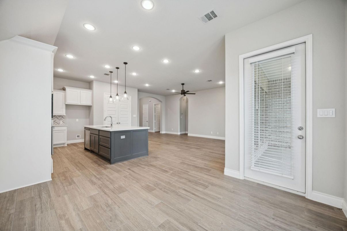 Interior, Kitchen, Pendant Lights, Recessed Lighting, Wood Texture Flooring