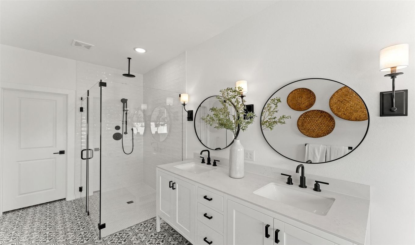 Bathroom, Dual Sink Vanities, Glass Shower, Interior, Recessed Lighting
