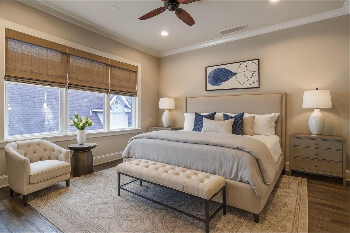 Bedroom, Interior, Recessed Lighting, Wood Texture Flooring