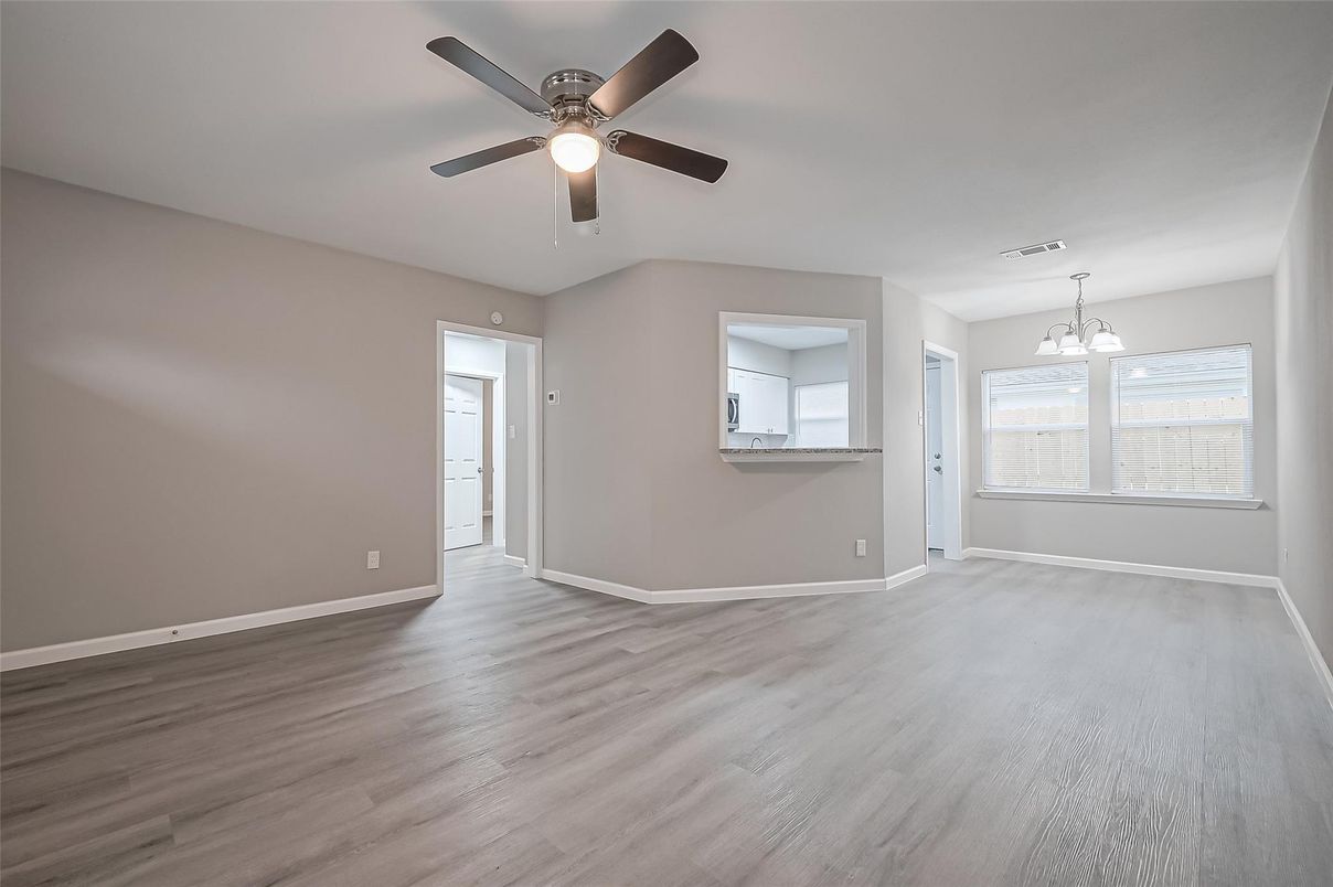 Empty room, Interior, Pendant Lights, Wood Texture Flooring
