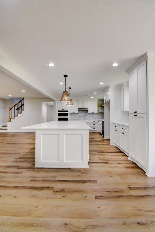 Interior, Kitchen, Pendant Lights, Recessed Lighting, Wood Texture Flooring