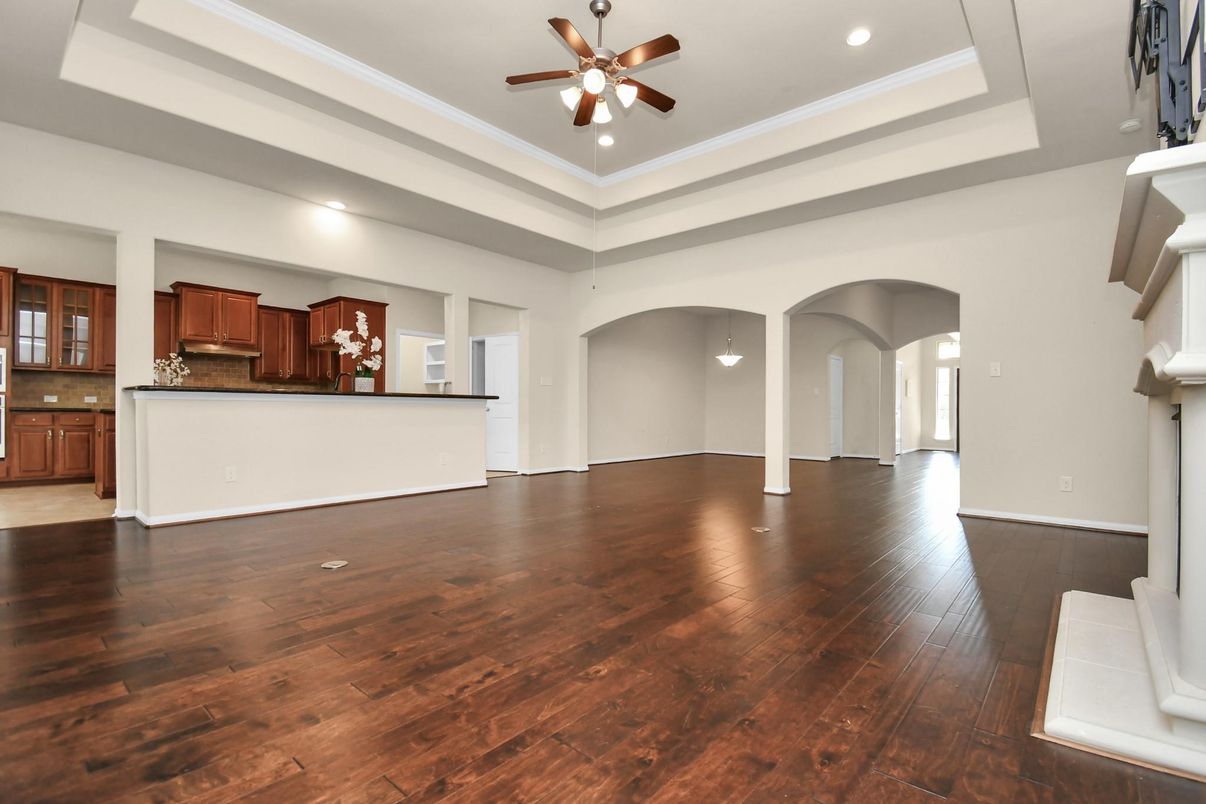 Interior, Kitchen, Recessed Lighting, Wood Texture Flooring