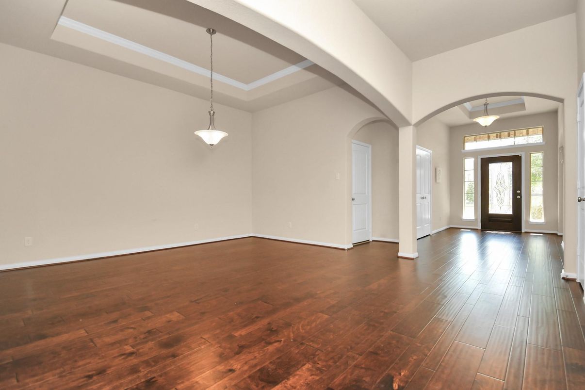 Empty room, Interior, Pendant Lights, Wood Texture Flooring