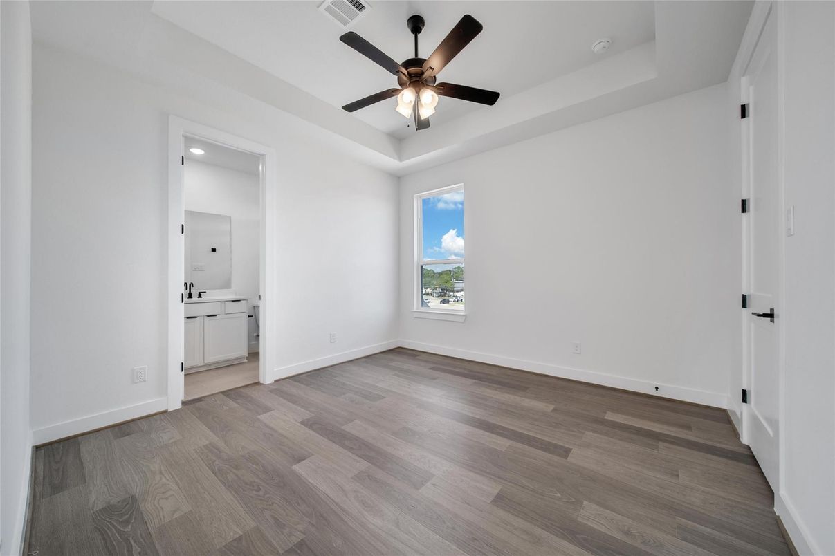Bathroom, Empty room, Interior, Recessed Lighting, Wood Texture Flooring