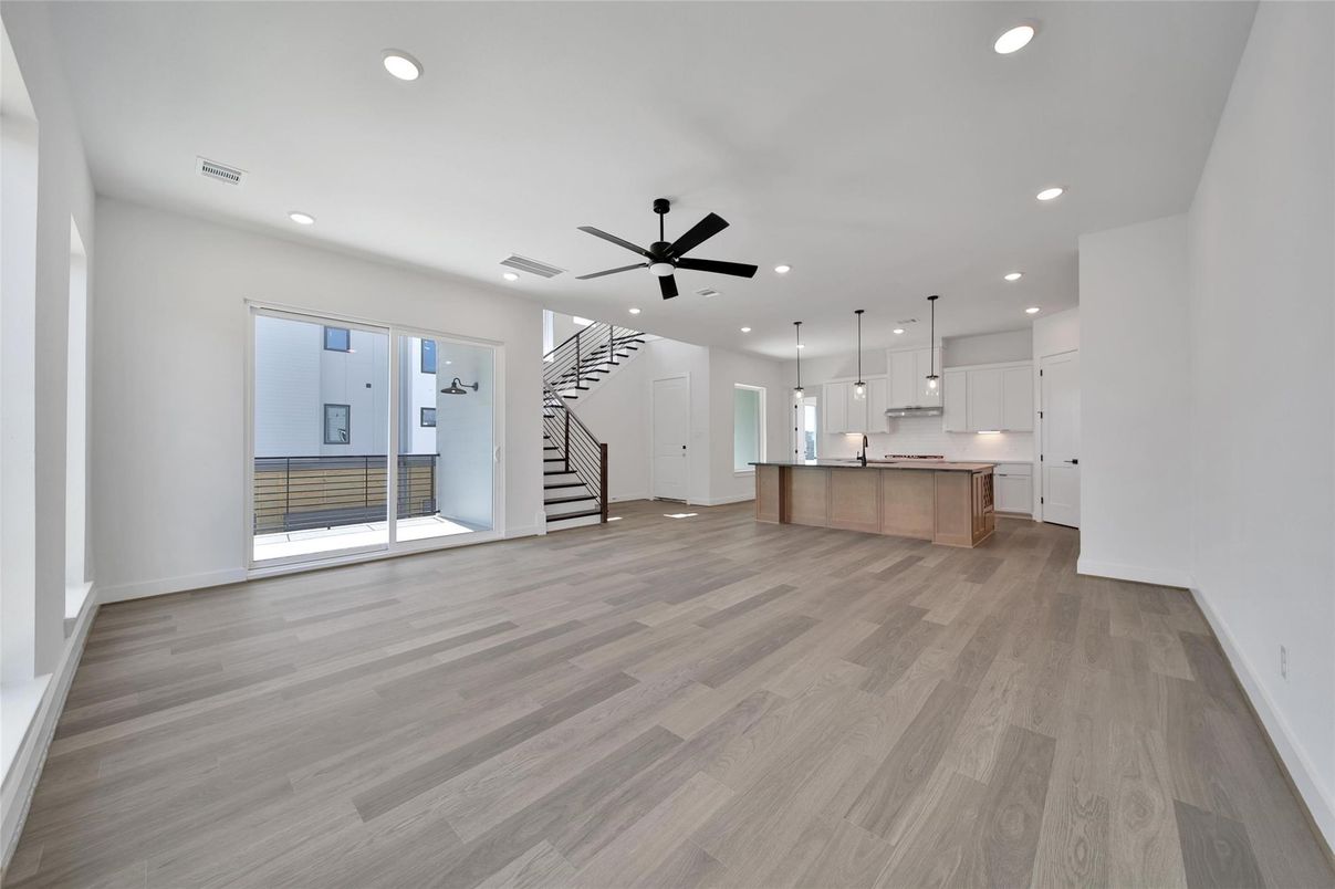 Interior, Kitchen, Pendant Lights, Recessed Lighting, Wood Texture Flooring