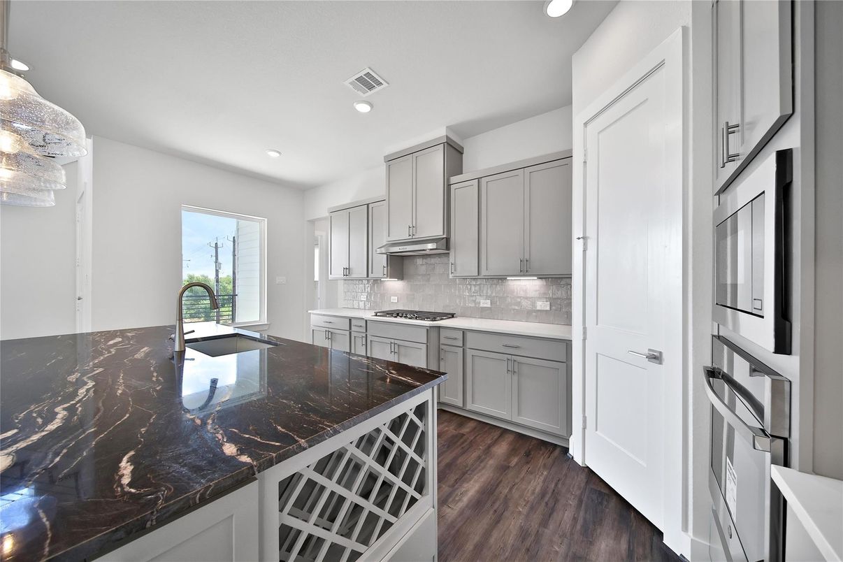 Interior, Kitchen, Recessed Lighting, Wood Texture Flooring