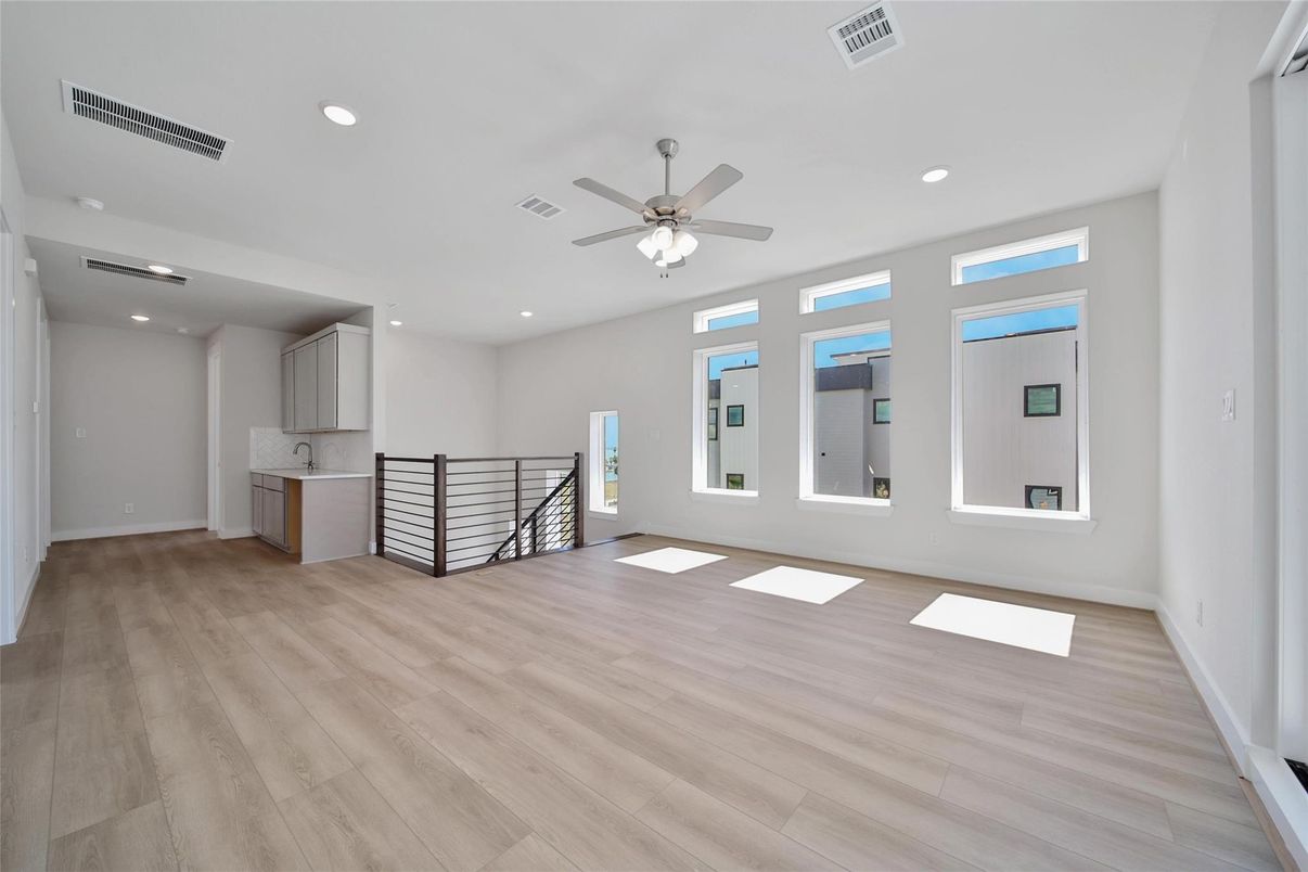 Empty room, Interior, Recessed Lighting, Wood Texture Flooring