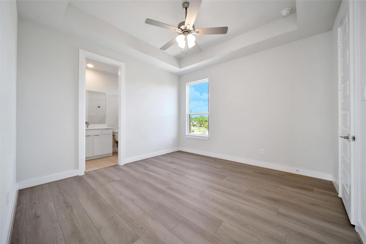 Bathroom, Empty room, Interior, Recessed Lighting, Wood Texture Flooring