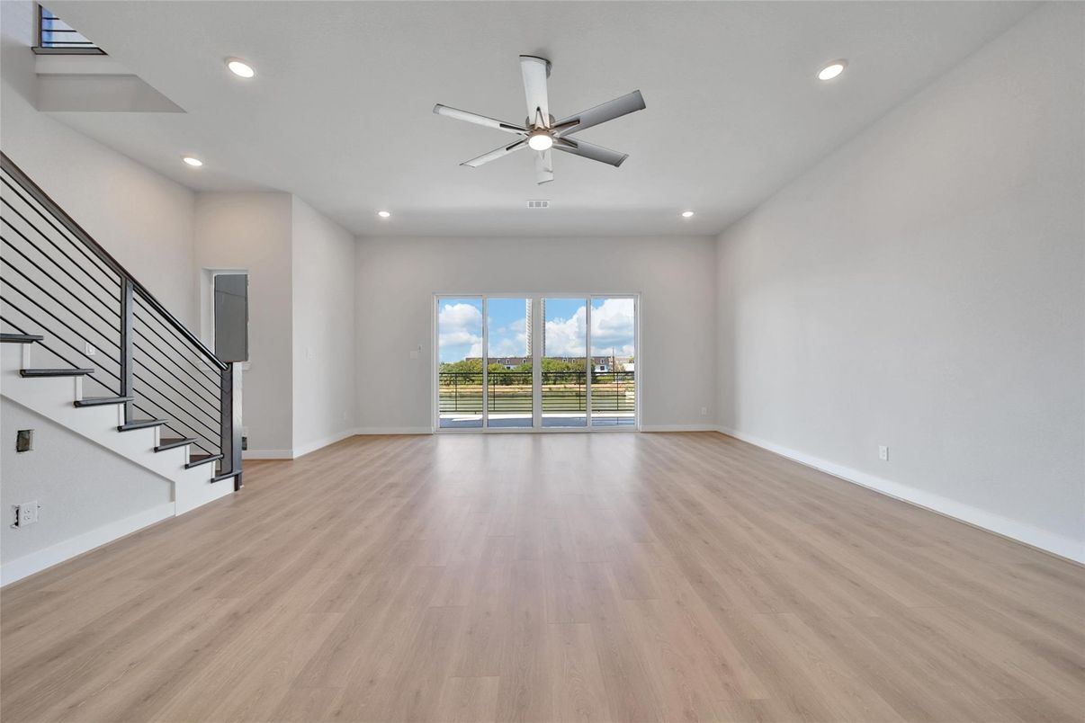 Empty room, Interior, Recessed Lighting, Wood Texture Flooring