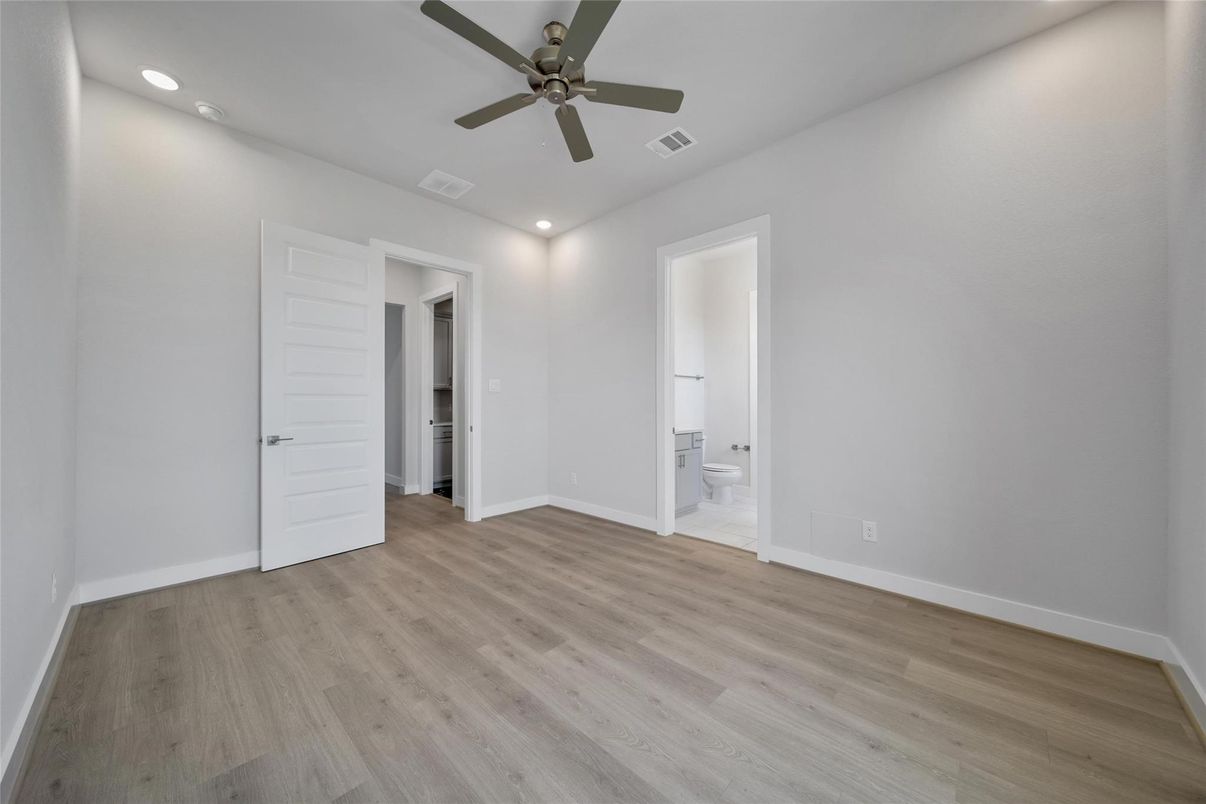 Bathroom, Empty room, Interior, Recessed Lighting, Wood Texture Flooring