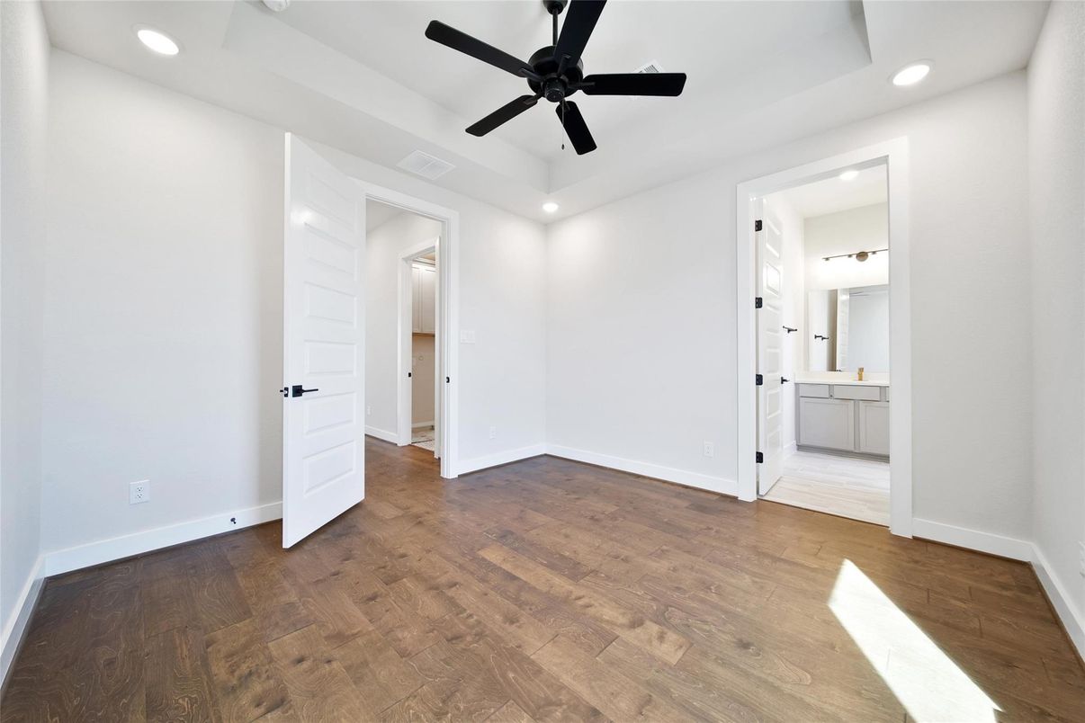 Bathroom, Empty room, Interior, Recessed Lighting, Wood Texture Flooring