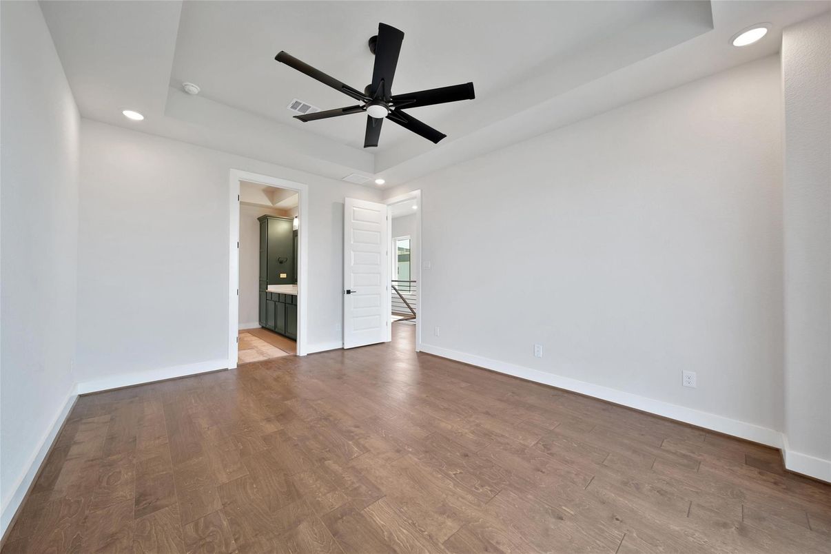 Bathroom, Empty room, Interior, Recessed Lighting, Wood Texture Flooring