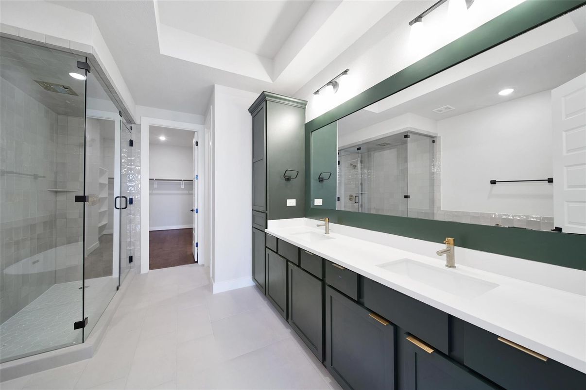 Bathroom, Dual Sink Vanities, Glass Shower, Interior, Recessed Lighting