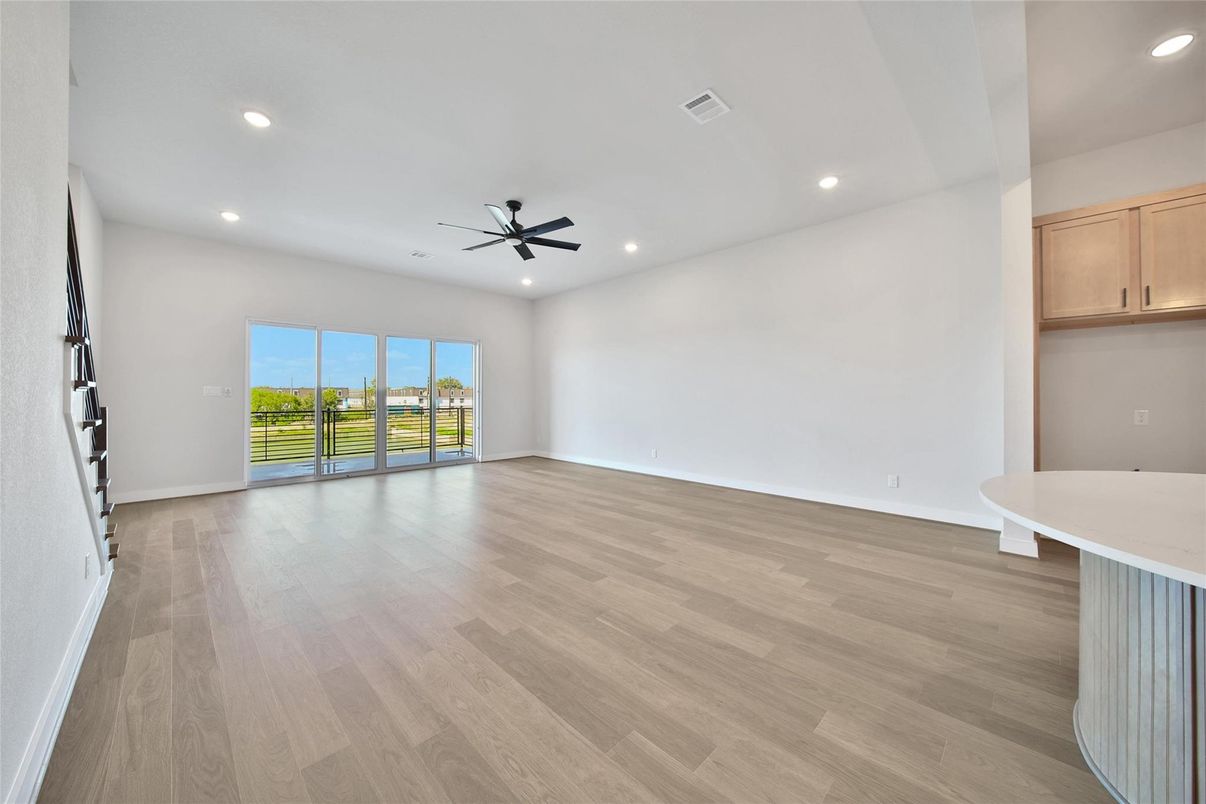 Empty room, Interior, Recessed Lighting, Wood Texture Flooring