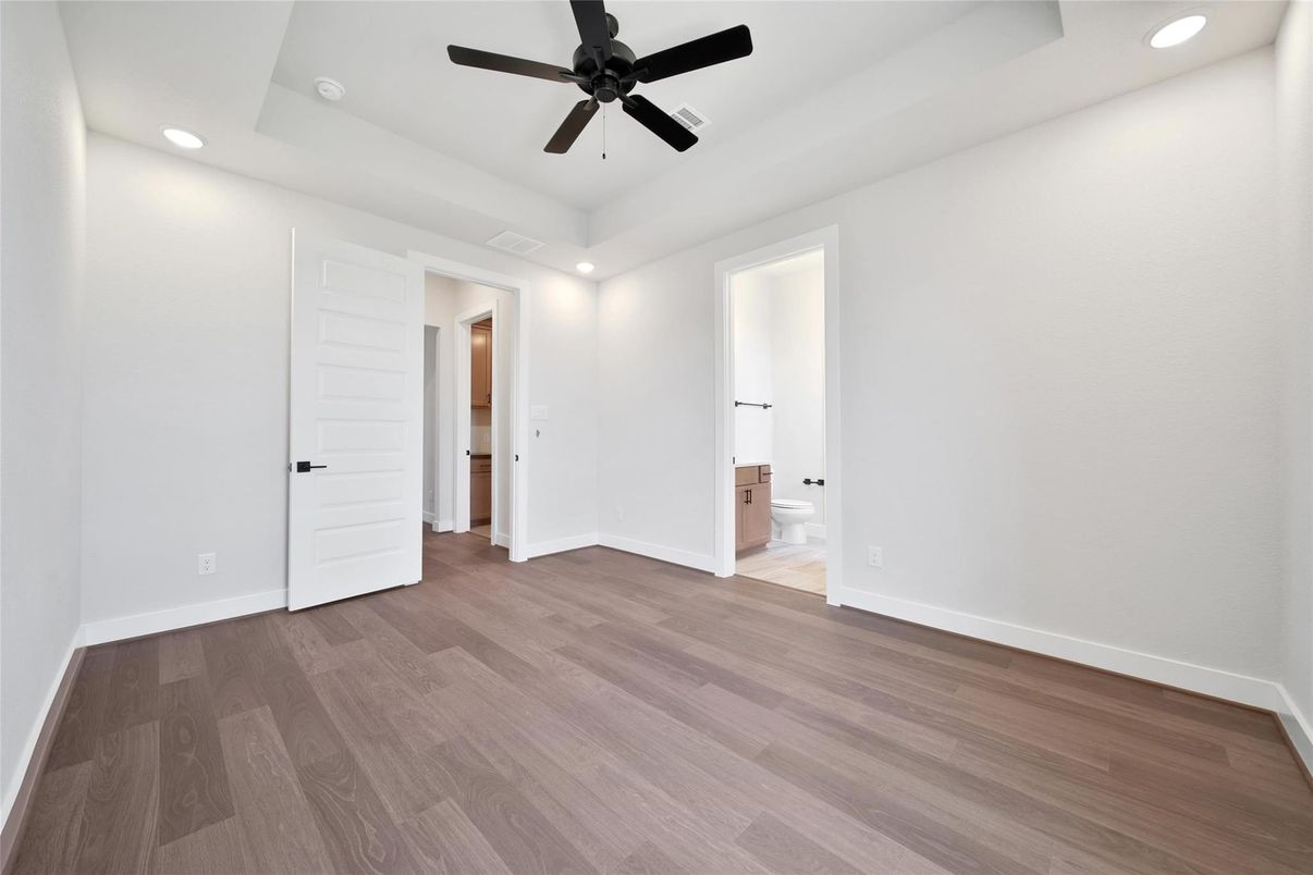 Bathroom, Empty room, Interior, Recessed Lighting, Wood Texture Flooring