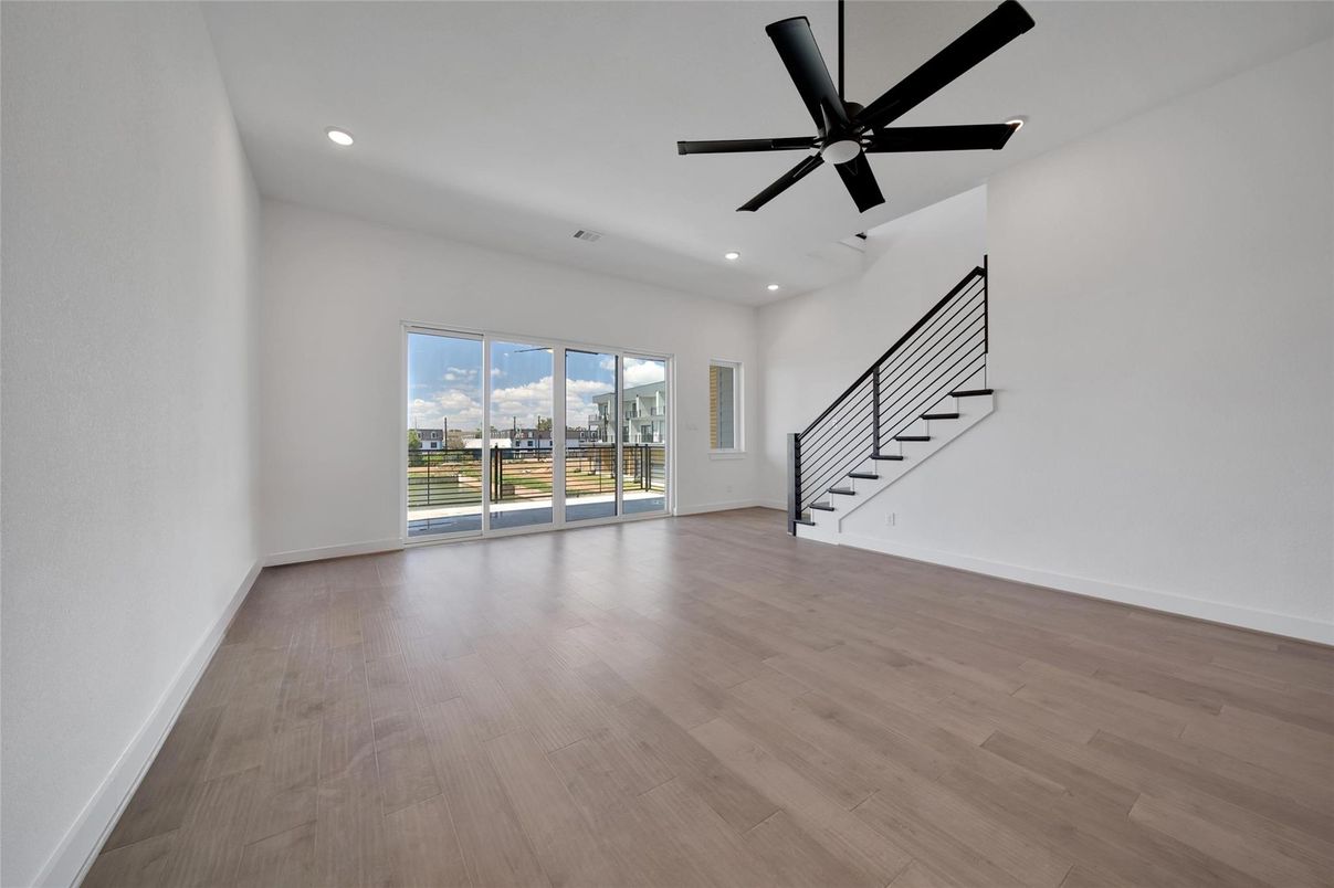 Empty room, Interior, Recessed Lighting, Wood Texture Flooring