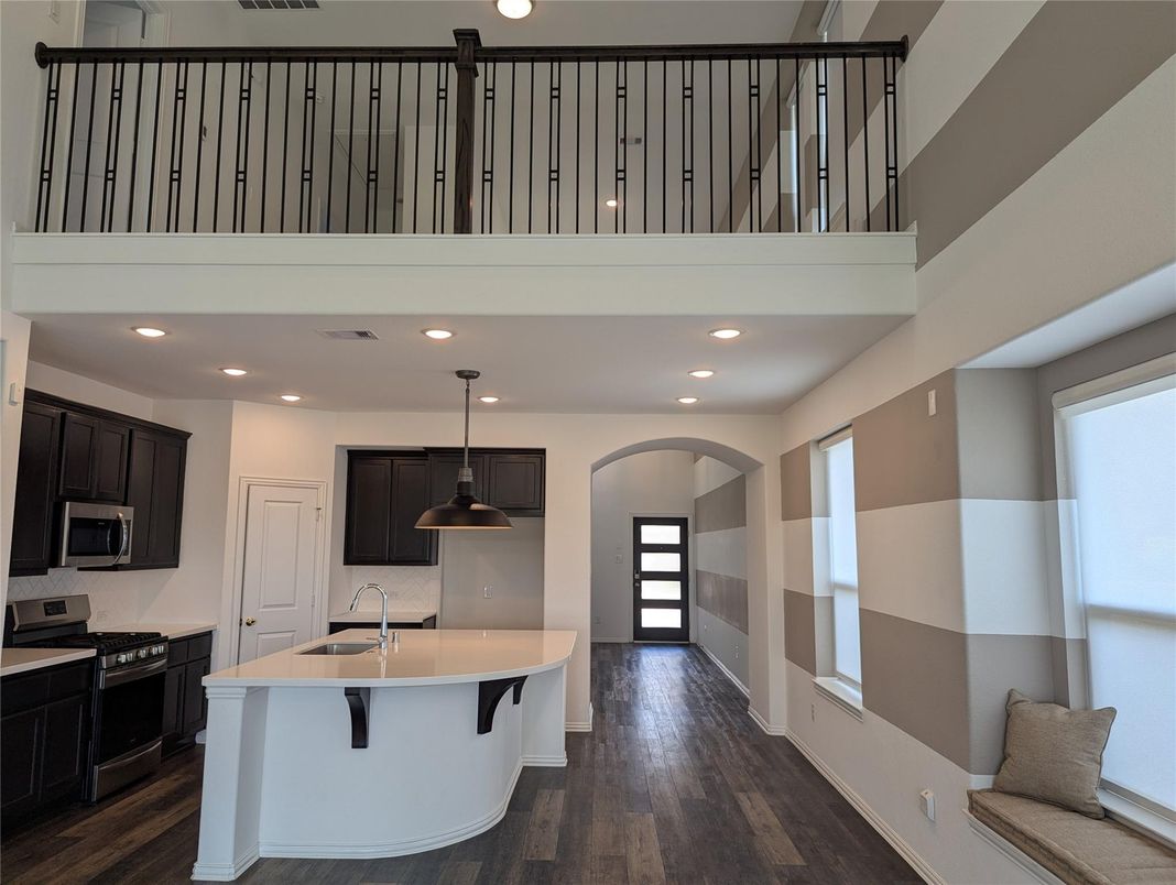 Interior, Kitchen, Pendant Lights, Recessed Lighting, Wood Texture Flooring