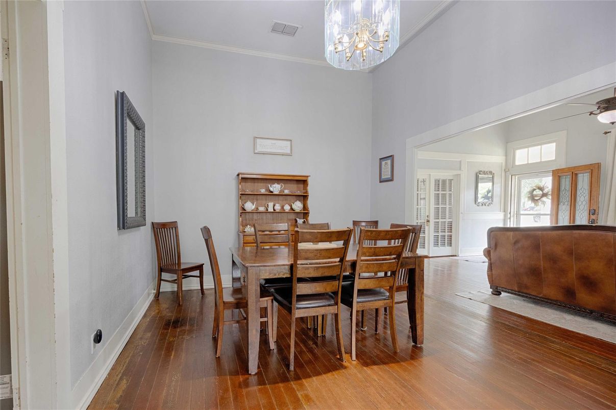 Chandelier, Dining room, Interior, Wood Texture Flooring