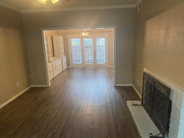 Chandelier, Empty room, Fireplace, Interior, Wood Texture Flooring