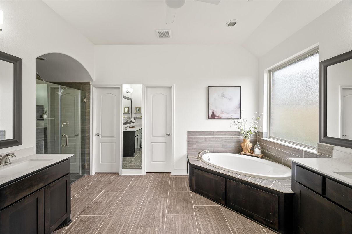 Bathroom, Dual Sink Vanities, Glass Shower, Interior