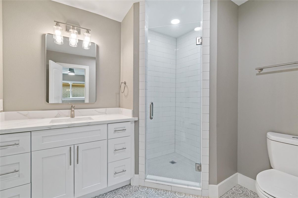 Bathroom, Glass Shower, Interior, Recessed Lighting