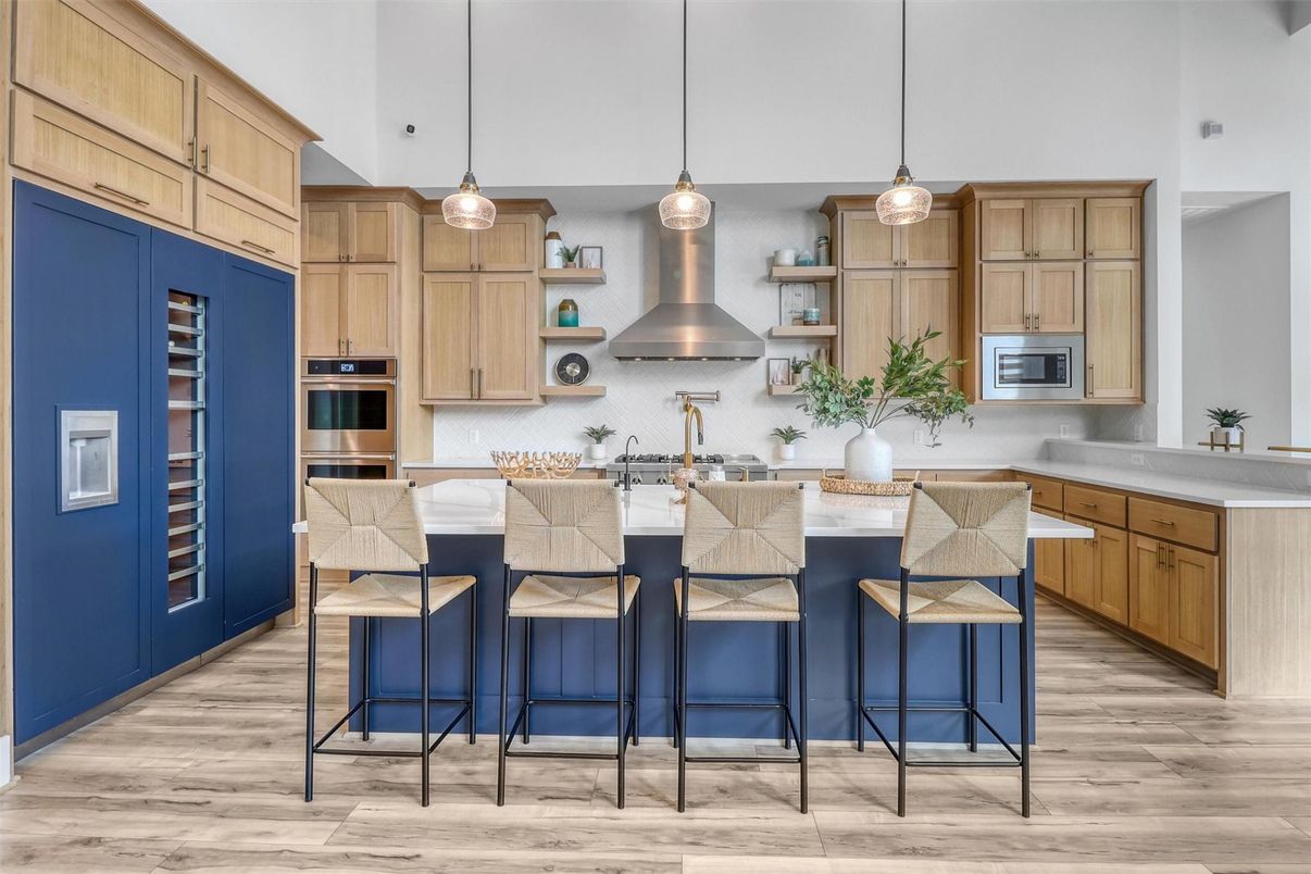 Interior, Kitchen, Pendant Lights, Stainless Steel Appliances, Wood Texture Flooring