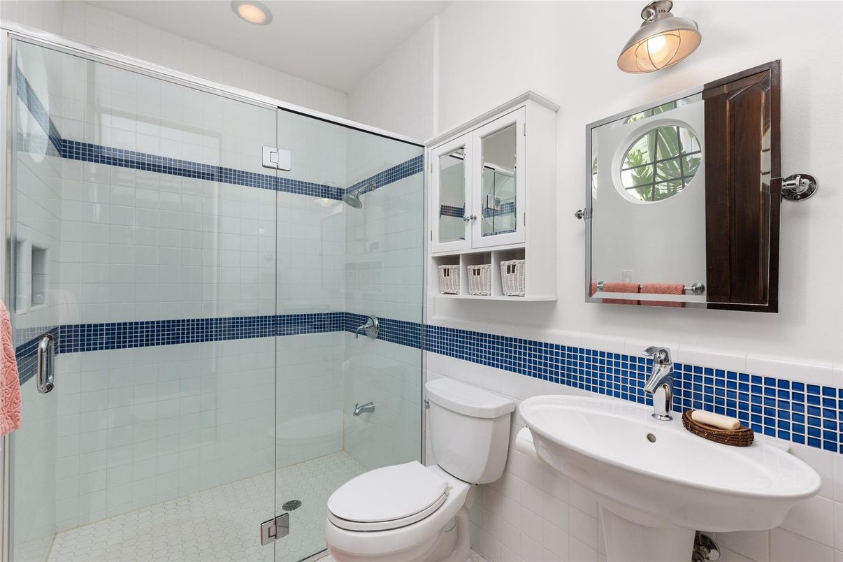 Bathroom, Glass Shower, Interior, Recessed Lighting