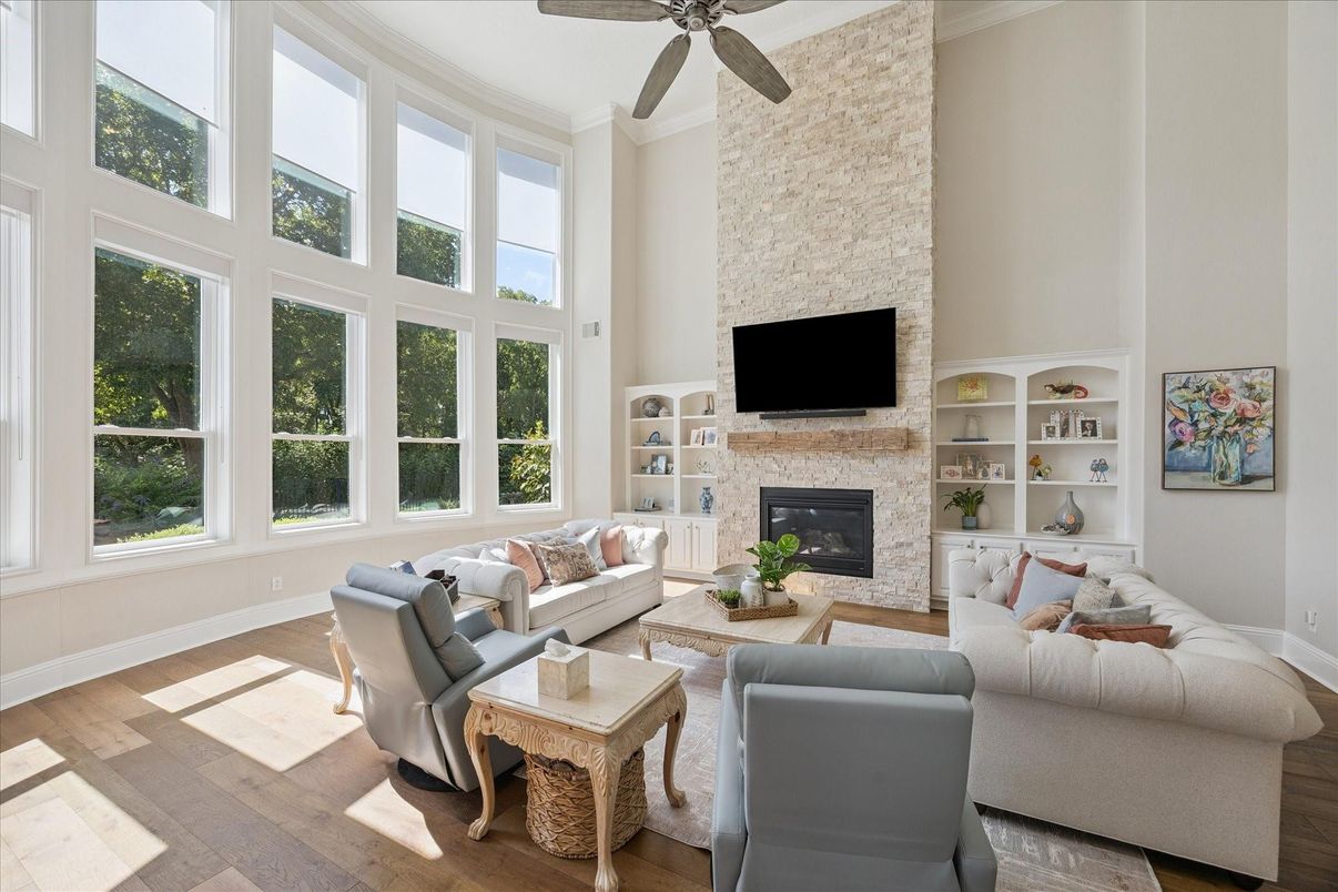 Fireplace, Interior, Living room, Stone Walls, Wood Texture Flooring
