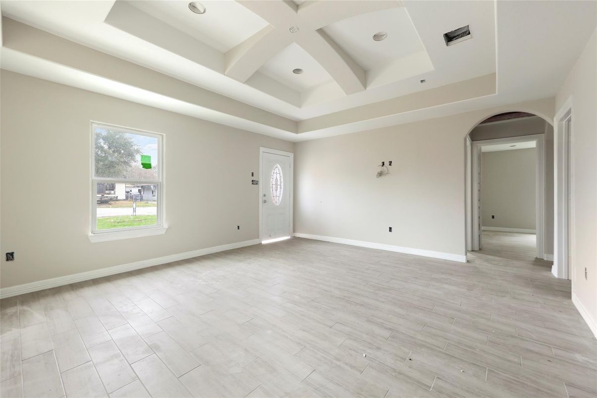 Empty room, Interior, Recessed Lighting, Wood Texture Flooring