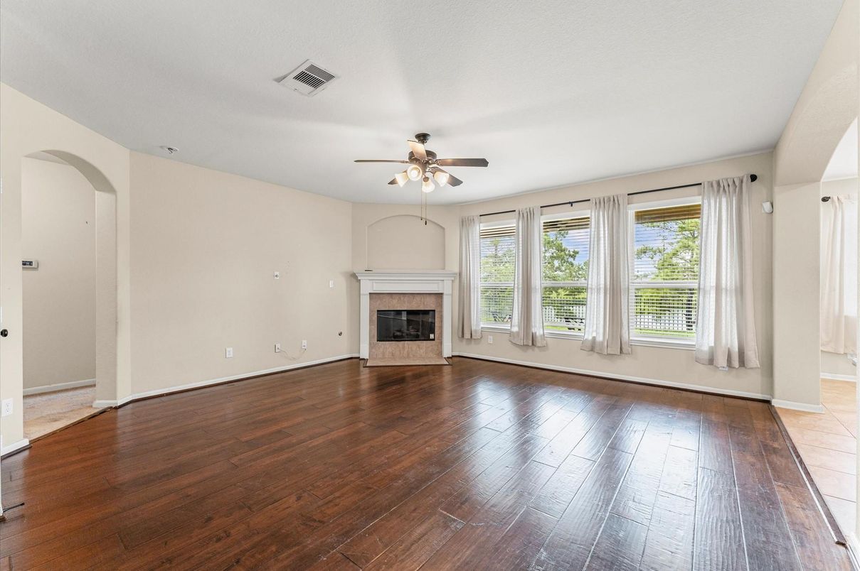 Empty room, Fireplace, Interior, Wood Texture Flooring