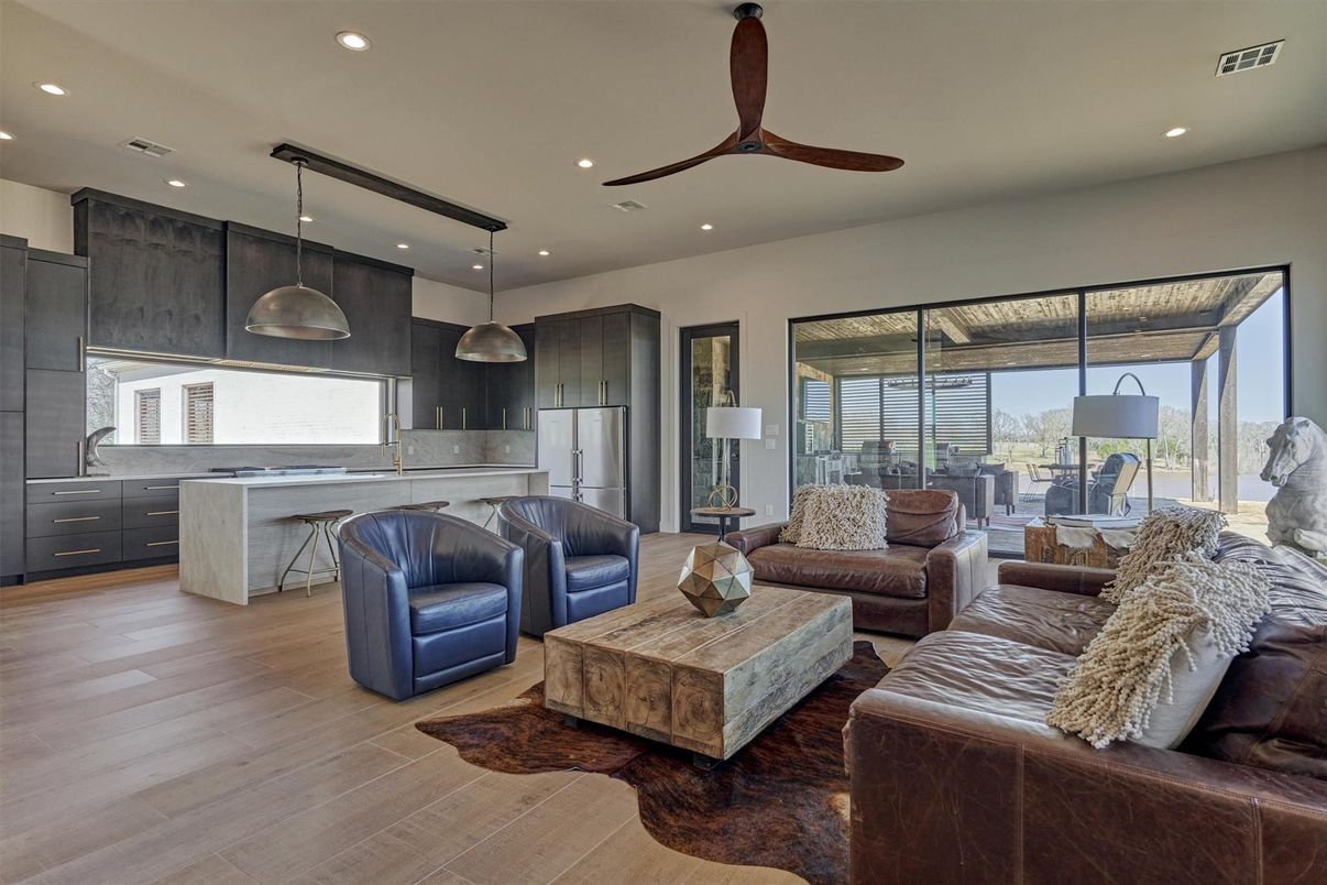 Interior, Kitchen, Living room, Pendant Lights, Recessed Lighting, Stainless Steel Appliances, Wood Texture Flooring