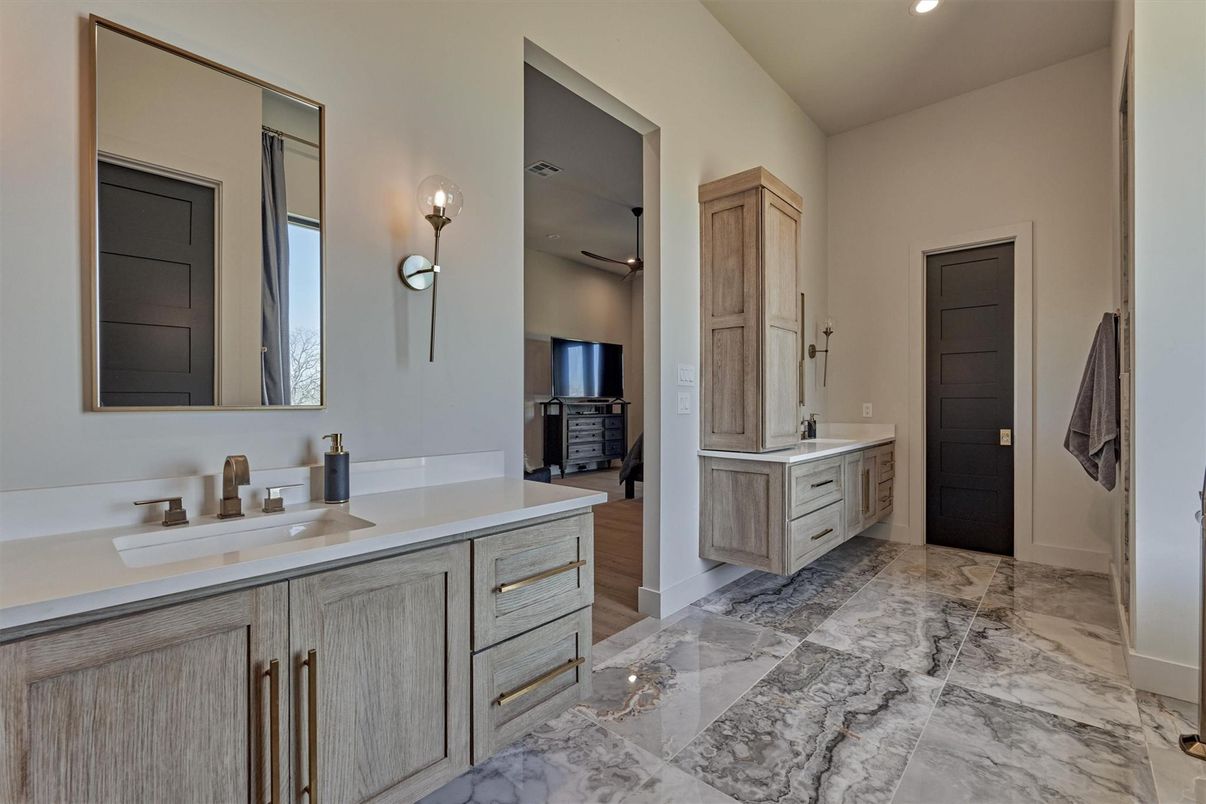 Bathroom, Dual Sink Vanities, Interior, Marble, Recessed Lighting