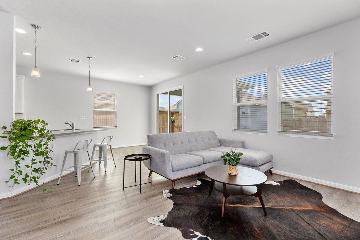 Interior, Living room, Pendant Lights, Recessed Lighting, Wood Texture Flooring